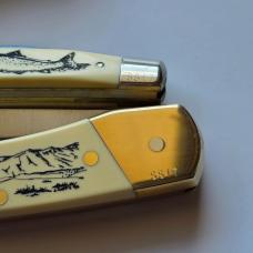Vintage 1996 Schrade USA Scrimshaw Salesman Sample Set 507SC & 503SC Matching SS17