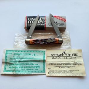 Vintage Schrade USA 877UH Hawbaker Muskrat Knife Gut Hook MIB Box Papers Butterscotch