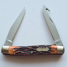 Vintage Schrade USA 877UH Hawbaker Muskrat Knife Gut Hook MIB Box Papers Butterscotch