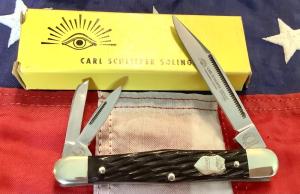 Carl Schlieper / German Eye Brand -3 Blade Whittler +Nice Brown Bone Handles -NOS +Orig Box