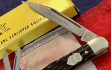 Carl Schlieper / German Eye Brand -3 Blade Whittler +Nice Brown Bone Handles -NOS +Orig Box