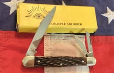 Carl Schlieper / German Eye Brand -3 Blade Whittler +Nice Brown Bone Handles -NOS +Orig Box