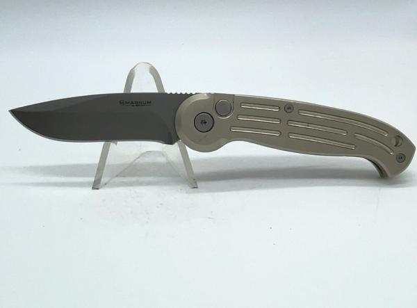 BOKER MAGNUM AUS8 Silver Drop Point Folding Automatic