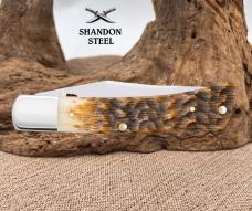 Case XX USA AXE HANDLE Amber Bone Peach Seed Jig Case Axe Handle 10799 Knife