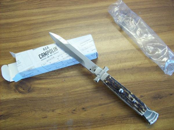 A. G. A. Campolin Maniago, Italy Maltese Cross Bayonet 9 Incher Lockback W/Genuine Stag/Antler NIB A. G. A. Campolin Maniago, Italy Maltese Cross Bayonet 9 Incher Lockback W/Genuine Stag/Antler NIB
