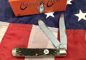 Colonel Coon by Queen Trapper Pocket Knife w Sweet Black Cherry Bone Handles -NOS amp 1 of 400