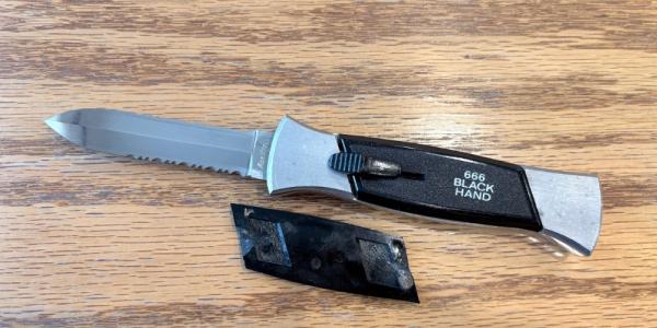Vintage Black Hand 666 Out The Front (OTF) Switchblade Knife, Used