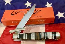 Colonel Coon (by Queen) Cheetah / Swing Guard Knife w/ Praters Coon Stripe Handles -NOS in orig box