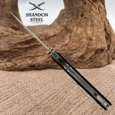 Klaken Knives Riftline Red/Black Carbon Fiber Damascus Button Lock Knife (65)