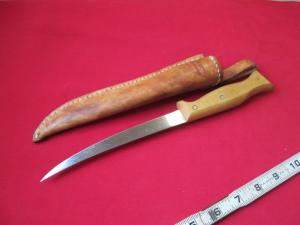 Ka-bar Kabar USA Wood Handle Pro Fisherman Fillet Filet knife w Leather  Sheath