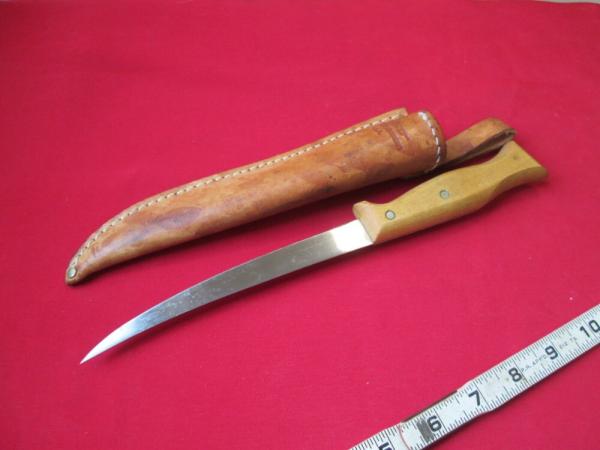 Ka-bar Kabar USA Wood Handle Pro Fisherman Fillet Filet knife w/ Leather  Sheath