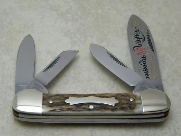 Fight'n Rooster Germany Stag 4 Blade Canoe Knife 1998 International Cutlery Club 1 of 100
