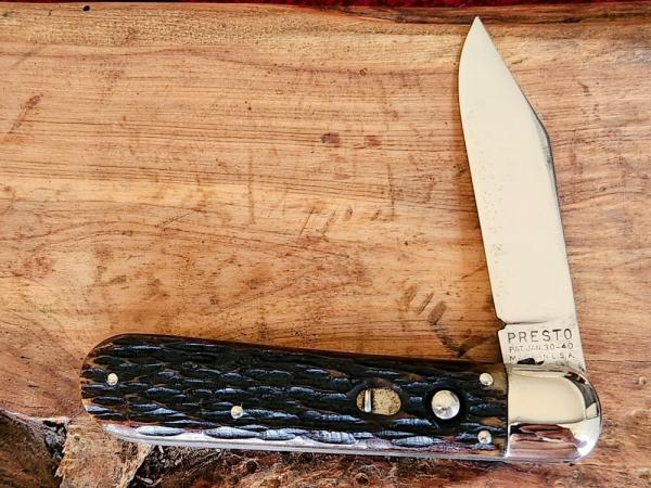 Presto Pat. Jan. 30-40 Made In USA Geo Schrade  Knife Co. B'Port Conn . Bone Handles 