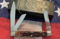Queen Cutlery Stockman (#26) w/ Great Amber Stag Bone Handles -NOS 