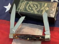 Queen Cutlery Stockman (#26) w/ Great Amber Stag Bone Handles -NOS 