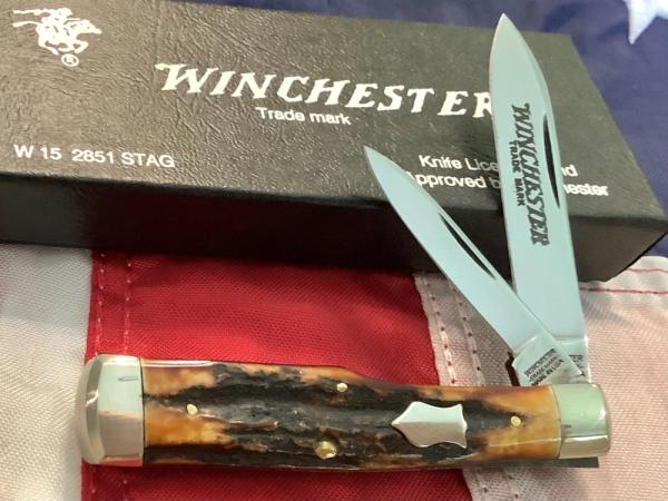 1991 Winchester GunStock Knife (Mdl# 2851 S) w/ Great Stag Handles -NOS in Orig box