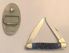 New in Display Tin 2004? Case blue muskrat and Case belt buckle