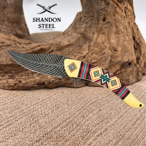 Masters Collection Native American Southwest Design Feather Pocket Knife (107)