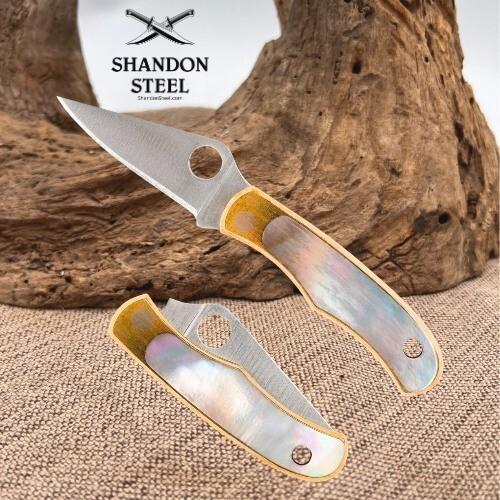 Spyderco BUG Folding Knife 1.27" Blade Nickel/Silver Abalone Handle C133AP