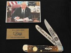 NEW Case XX USA President TRUMP #002/040 Trapper Peach Seed Bone with Gold Dip 47 Shield Showcase 