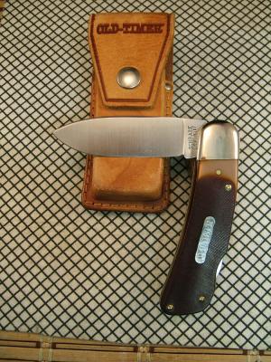 SCHRADE OLD TIMER 51OT quotFAT BOYquot VINTAGE USA MADE CARBON STEEL BLADE UNUSED LOCKBACK KNIFE amp SHEATH 