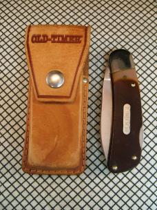SCHRADE OLD TIMER 51OT "FAT BOY" VINTAGE USA MADE CARBON STEEL BLADE UNUSED LOCKBACK KNIFE & SHEATH 