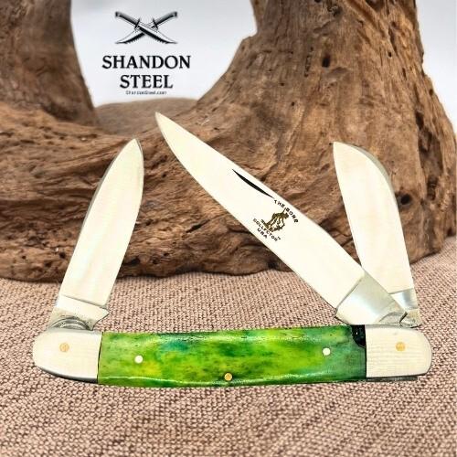 The Bone Collector Large 3-Blade Stockman Green Bone Folding Pocket Knife (118) The Bone Collector Large 3-Blade Stockman Green Bone Folding Pocket Knife (118)