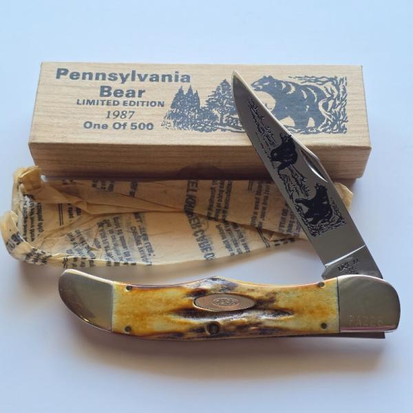 1987 Case XX 5165 SSP Stag Pennsylvania Bear Folding Hunter Knife 1 of 500 Box PA228