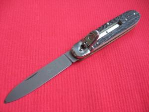 Vintage German BOKER 715R Dark Stag Leverlock Switchblade Knife - Early Blade Etch - New Old Stock