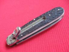 Vintage German BOKER 715R Dark Stag Leverlock Switchblade Knife - Early Blade Etch - New Old Stock!