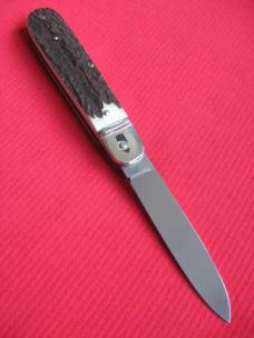 Vintage German BOKER 715R Dark Stag Leverlock Switchblade Knife - Early Blade Etch - New Old Stock!