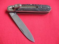 Vintage German BOKER 715R Dark Stag Leverlock Switchblade Knife - Early Blade Etch - New Old Stock!