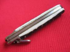 Vintage German BOKER 715R Dark Stag Leverlock Switchblade Knife - Early Blade Etch - New Old Stock!