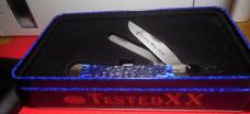 CASE XX BLUE BONE TRAPPER MASONIC IN SEARCH OF MORE LIGHT IN TIN - COA LIMITED MINT