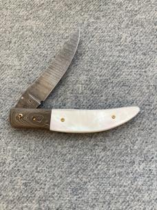 R.B JOHNSON, Clearwater, Minnesota, Damascus/Titanium, Mother-of-Pearl, LinerLock Pocket Knife
