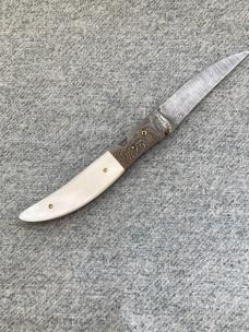 R.B JOHNSON, Clearwater, Minnesota, Damascus/Titanium, Mother-of-Pearl, LinerLock Pocket Knife