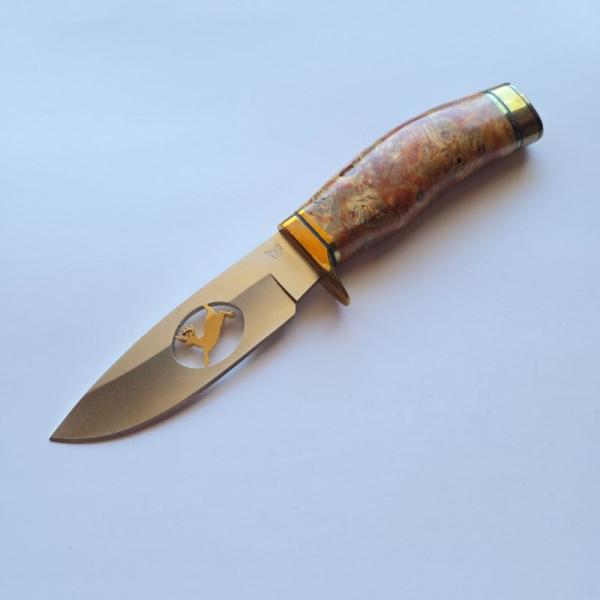 Buck Custom 192 USA Fixed Blade Knife Cutout Running Buck Burl Wood Brass Mint Rare Buck Custom 192 USA Fixed Blade Knife Cutout Running Buck Burl Wood Brass Mint Rare
