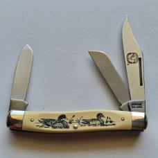 Vintage Schrade USA SC505 Scrimshaw Mallard Ducks Stockman Knife MIB Box Papers