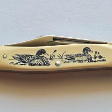 Vintage Schrade USA SC505 Scrimshaw Mallard Ducks Stockman Knife MIB Box Papers