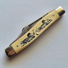 Vintage Schrade USA SC505 Scrimshaw Mallard Ducks Stockman Knife MIB Box Papers