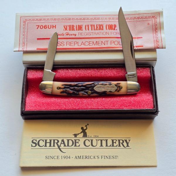 Vintage Schrade USA 706UH Uncle Henry 2-Blade Pen Knife MIB Clamshell Box Papers