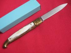 Vintage Italian Blonde Horn Large Size Leverlock Switchblade Knife - Mint in Box!