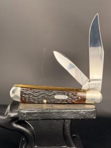 1986 Case XX USA 4 Dot 6249 Copperhead Pocket Knife with Brown and Red Jigged Bone Covers - GORGEOUS