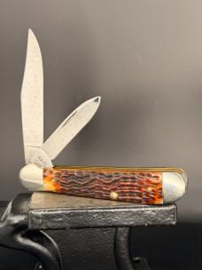 1986 Case XX USA 4 Dot 6249 Copperhead Pocket Knife with Brown and Red Jigged Bone Covers - GORGEOUS