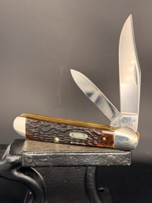 1986 Case XX USA 4 Dot 6249 Copperhead Pocket Knife with Brown and Red Jigged Bone Covers - GORGEOUS