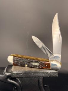1986 Case XX USA 4 Dot 6249 Copperhead Pocket Knife with Brown and Red Jigged Bone Covers - GORGEOUS