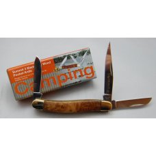 Official BSA Boy Scout Pocket Knife In Mint Condition With Burl Wood Covers 3 1/2" Long (592)