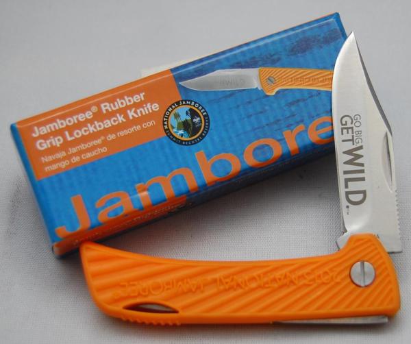 Official BSA Boy Scout Pocket Knife In Mint Condition With Orange Rubber Covers 3 3/8" Long (596) Official BSA Boy Scout Pocket Knife In Mint Condition With Orange Rubber Covers 3 3/8" Long (596)