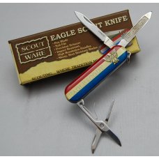 Official BSA Pocket Knife In Mint Condition With Red, Whie and Blue Plastic Covers 2 3/8" (599)