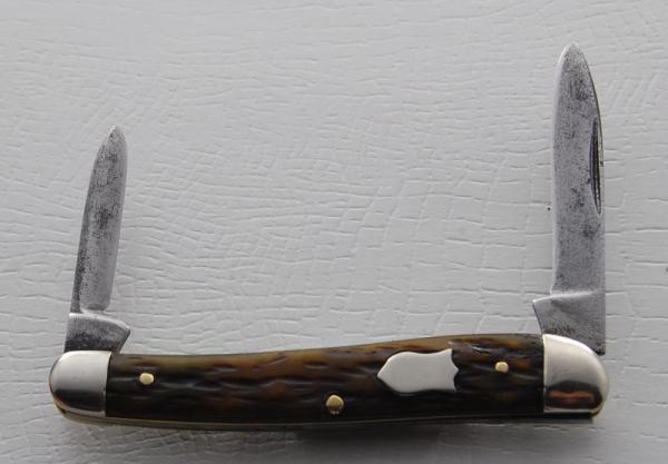 Unmarked Pocket Knife In Very Good Condition With Brown Jigged Bone Covers 3